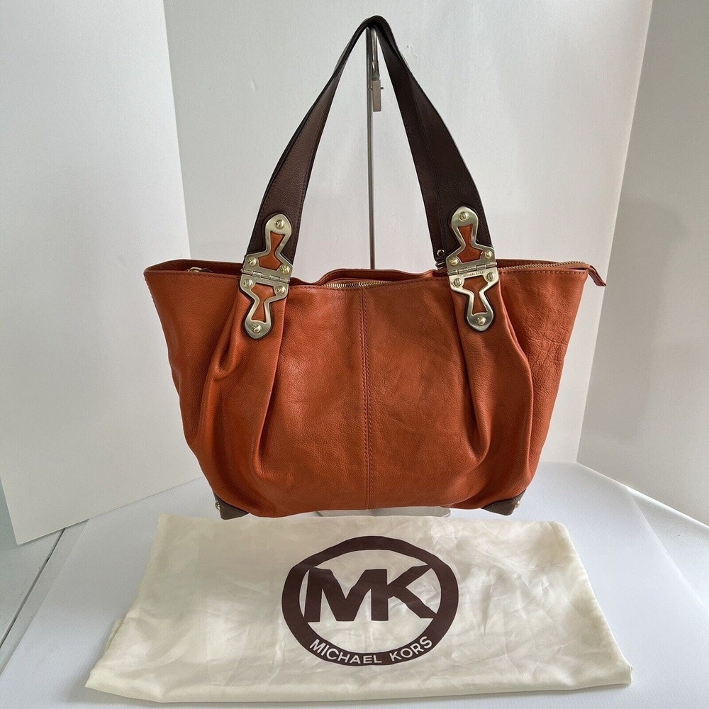 Vintage Michael Kors Shoulder Bag Pebble Leather Pumpkin Brown Boho Dust Bag - Picture 2 of 16